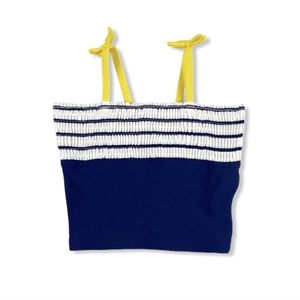 Hannah Anderson Smocked Navy and Yellow Swim Top | 150